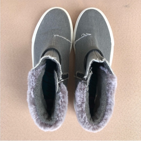 Blowfish Malibu Mint Women’s Gray Canvas Fur Zipper Closure Ankle Boots Sz 8.5 - Picture 9 of 13
